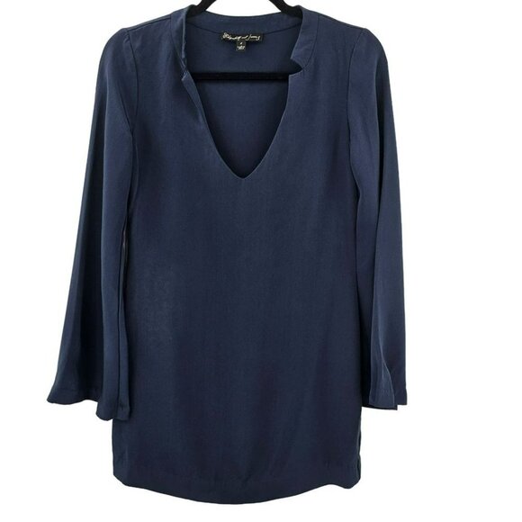 Elizabeth & James Blue Dress Silk Bell Sleeves Designer Revolve Womens Size 4 - Picture 8 of 8